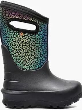 Bogs Kids Black Rainbow Leopard Handle Rain Boots